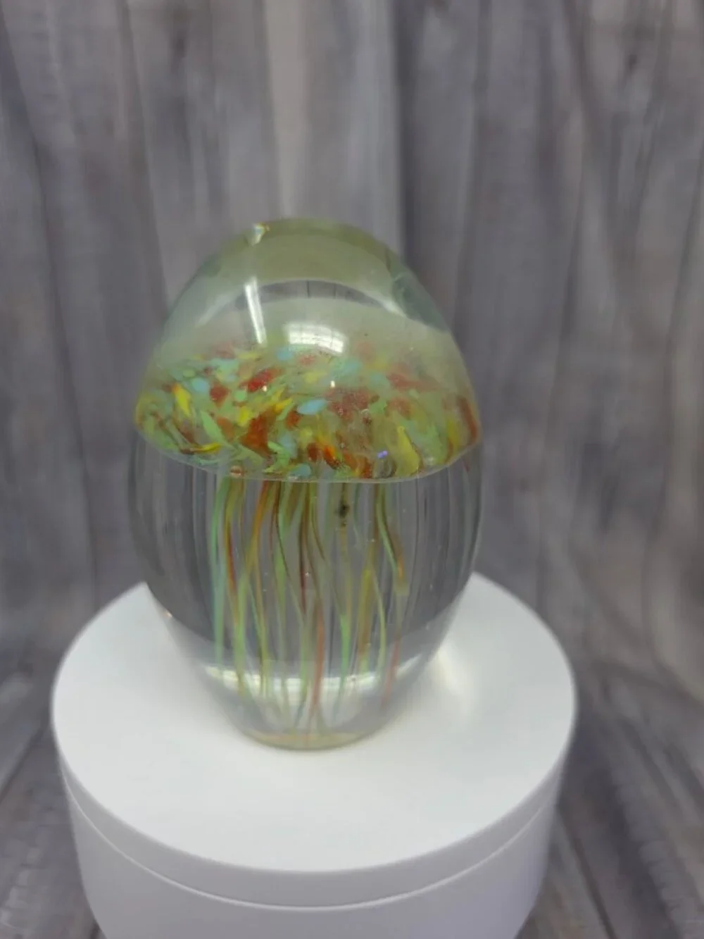 Vintage Crystal Art Oval Glass JELLYFISH PAPERWEIGHT SCULPTURE 23oz 3.75